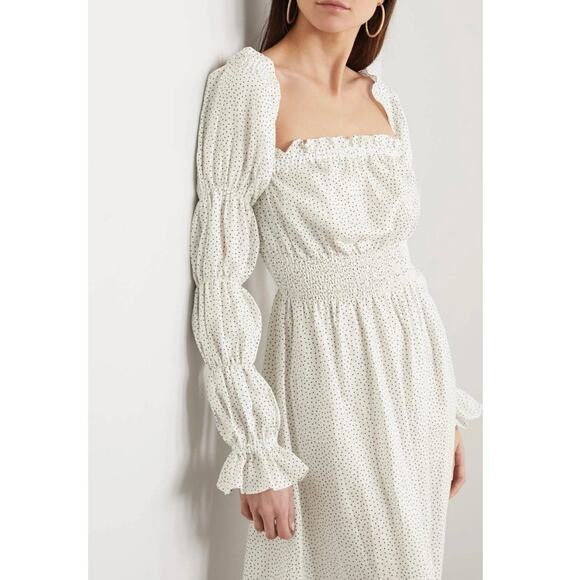 SOLD SOLD SOLD leeper Michelin Linen Swiss Dot Long Sleeve Midi Dress White - Picture 2 of 8